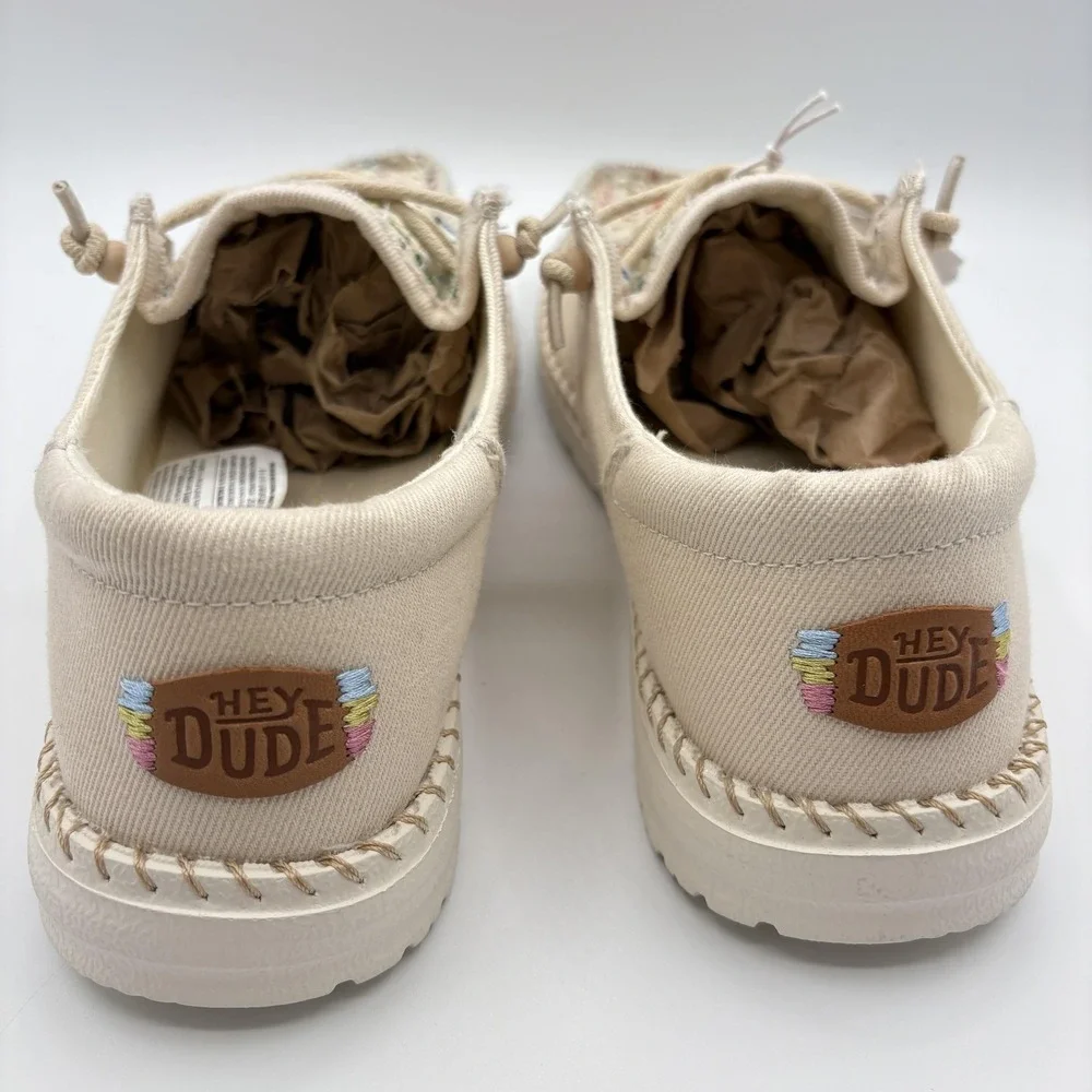 Hey Dude Shoes Womens Size 10 Beige Slip-On Wendy Funk Tweed Canvas Comfort NEW